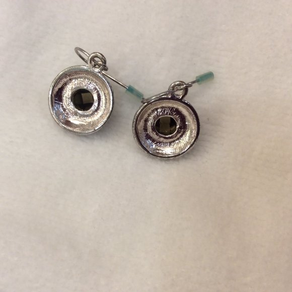 Vintage Silver Drop Earrings with Green Amber Looking Stone - Picture 9 of 15